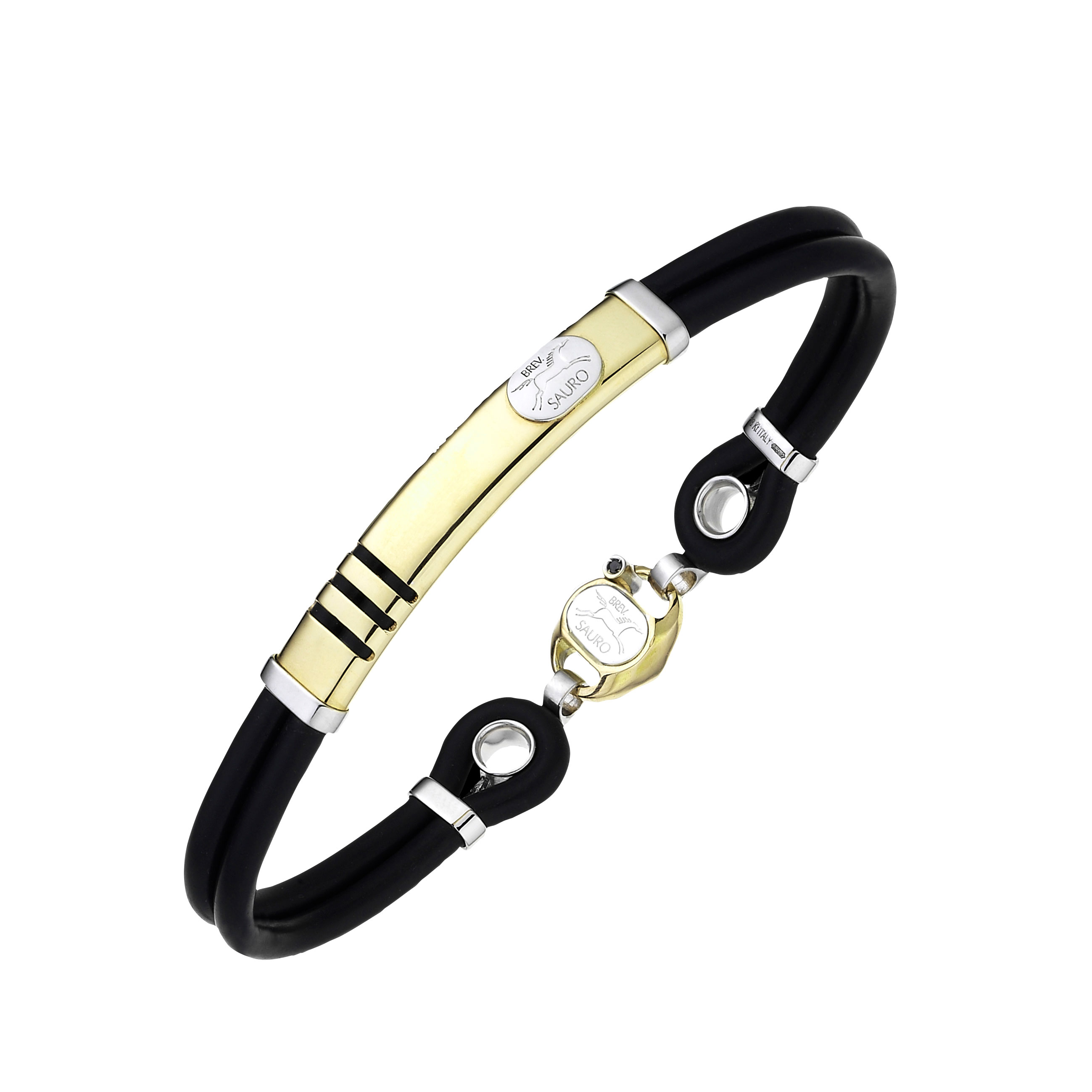 Streamline ID Black Rubber Bracelet with Pietersite & 18K Yellow Gold