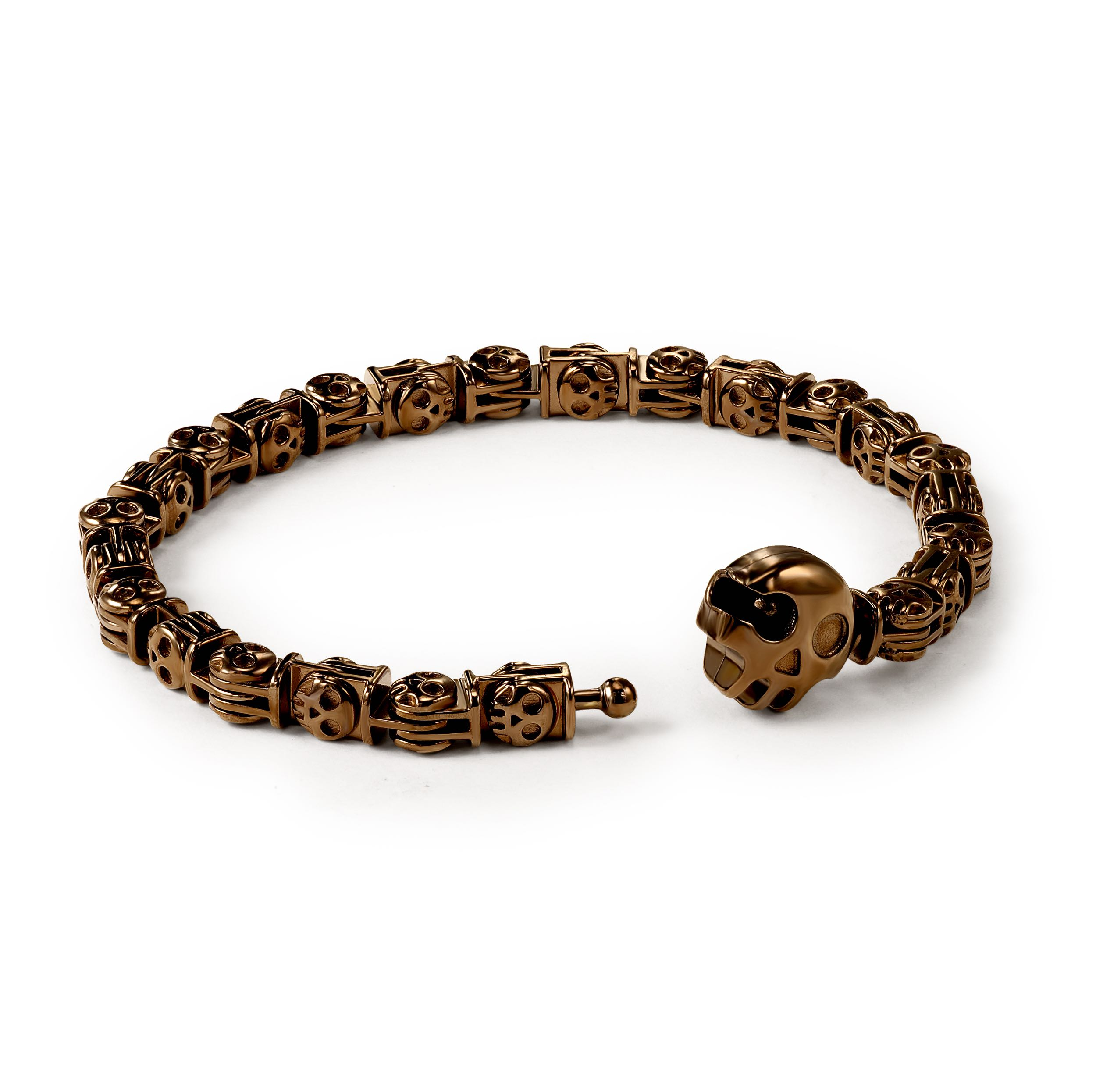 10K Gold Thin Braided Leather Hamlet Skull Bracelet – King Baby